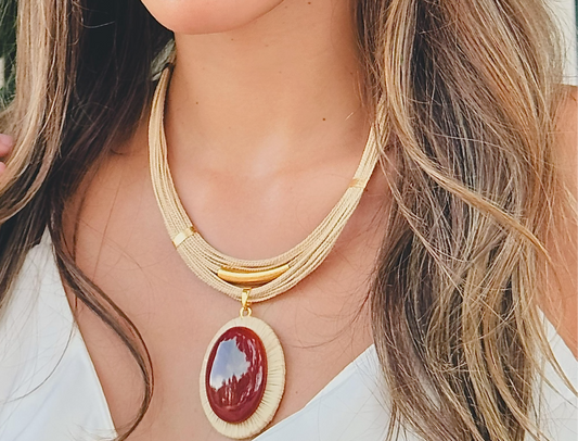 Brava Buriti Fiber And Fire Agate Necklace