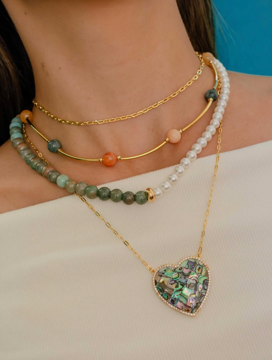 Choker with Natural Green Jade & Shell Pearls