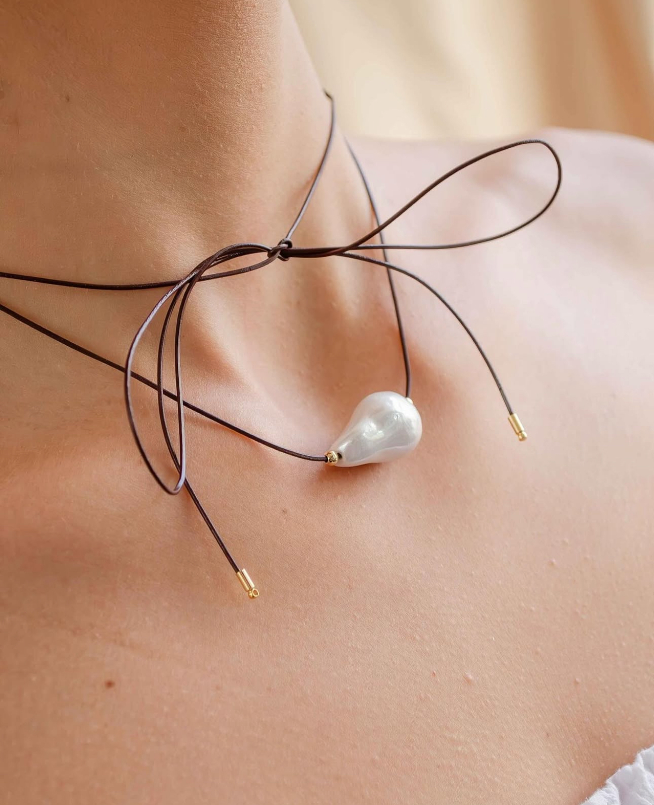 Long Necklace with Shell Pearl & Cord
