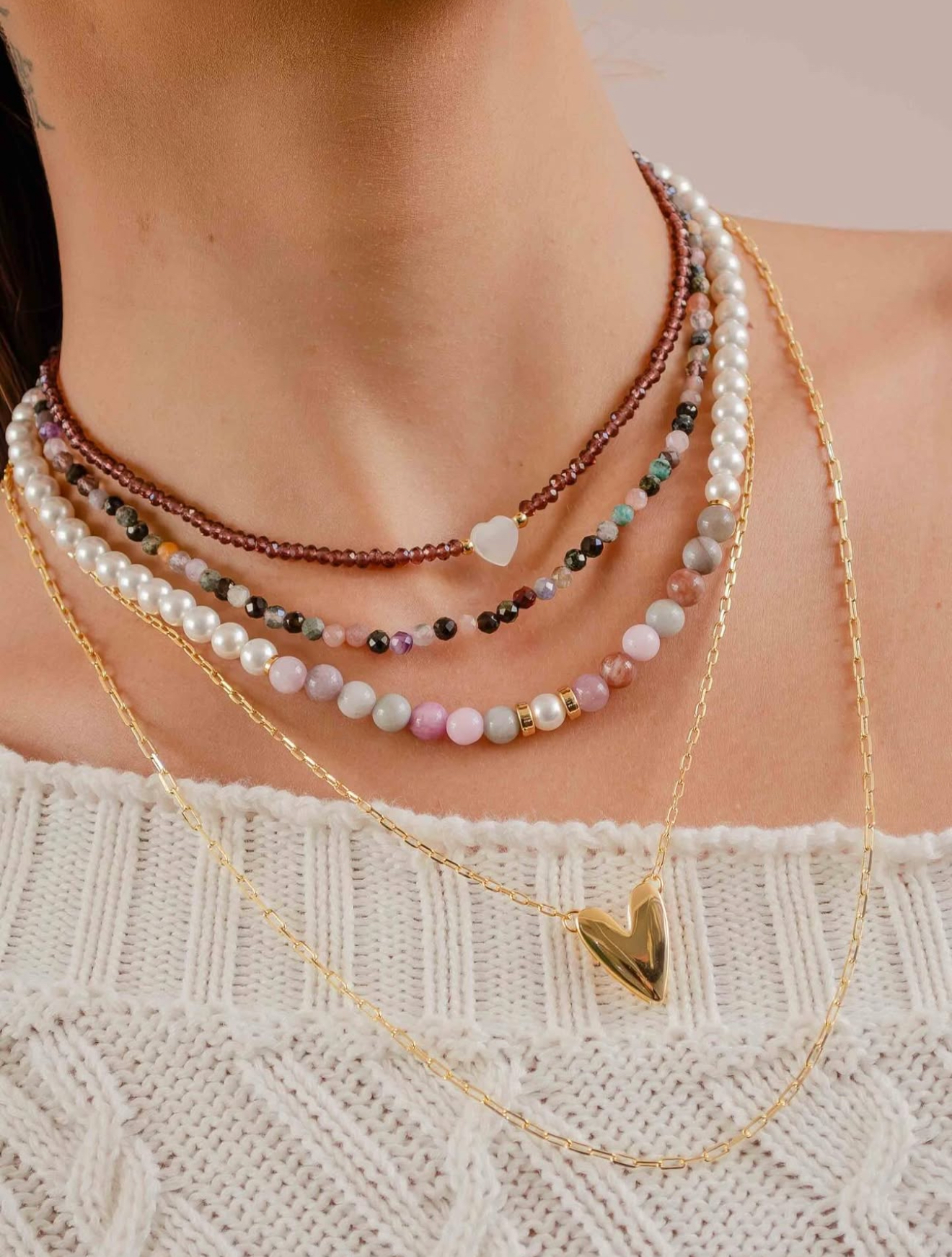 Choker with Shell Pearls & Natural Gemstones