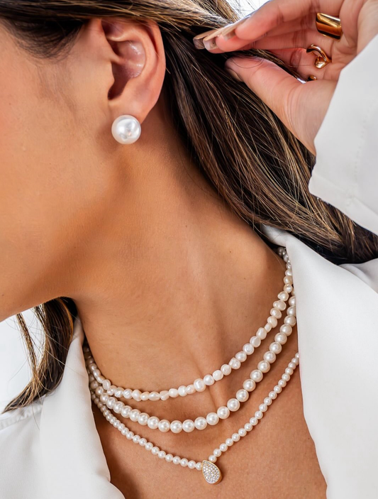 Choker with Freshwater Pearls & Paved Teardrop Pendant
