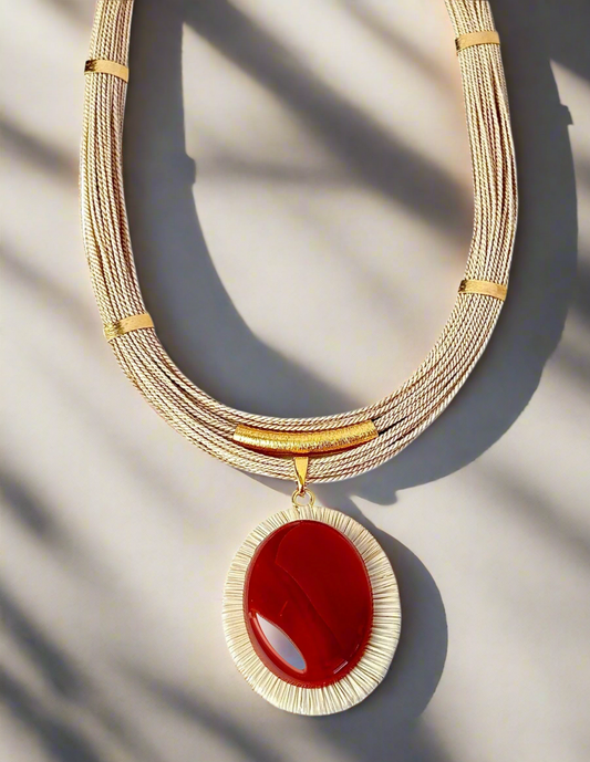 Brava Buriti Fiber And Fire Agate Necklace