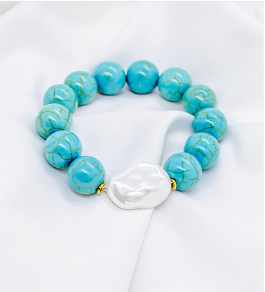 Turquoise Howlite & Pearlescent Pearl Bracelet