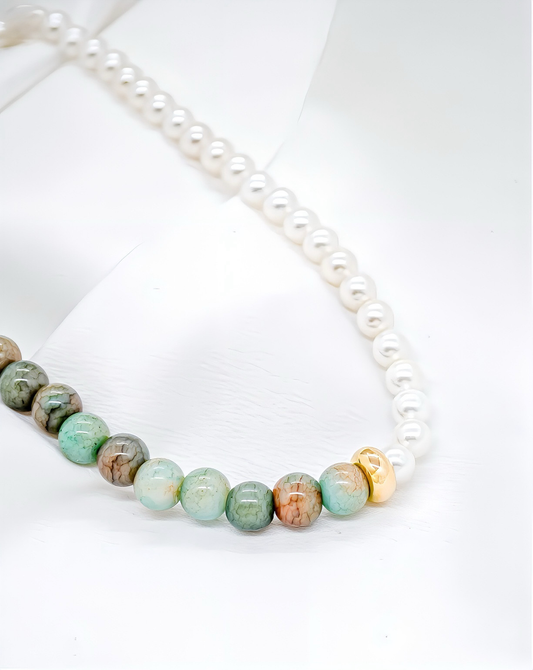 Choker with Natural Green Jade & Shell Pearls