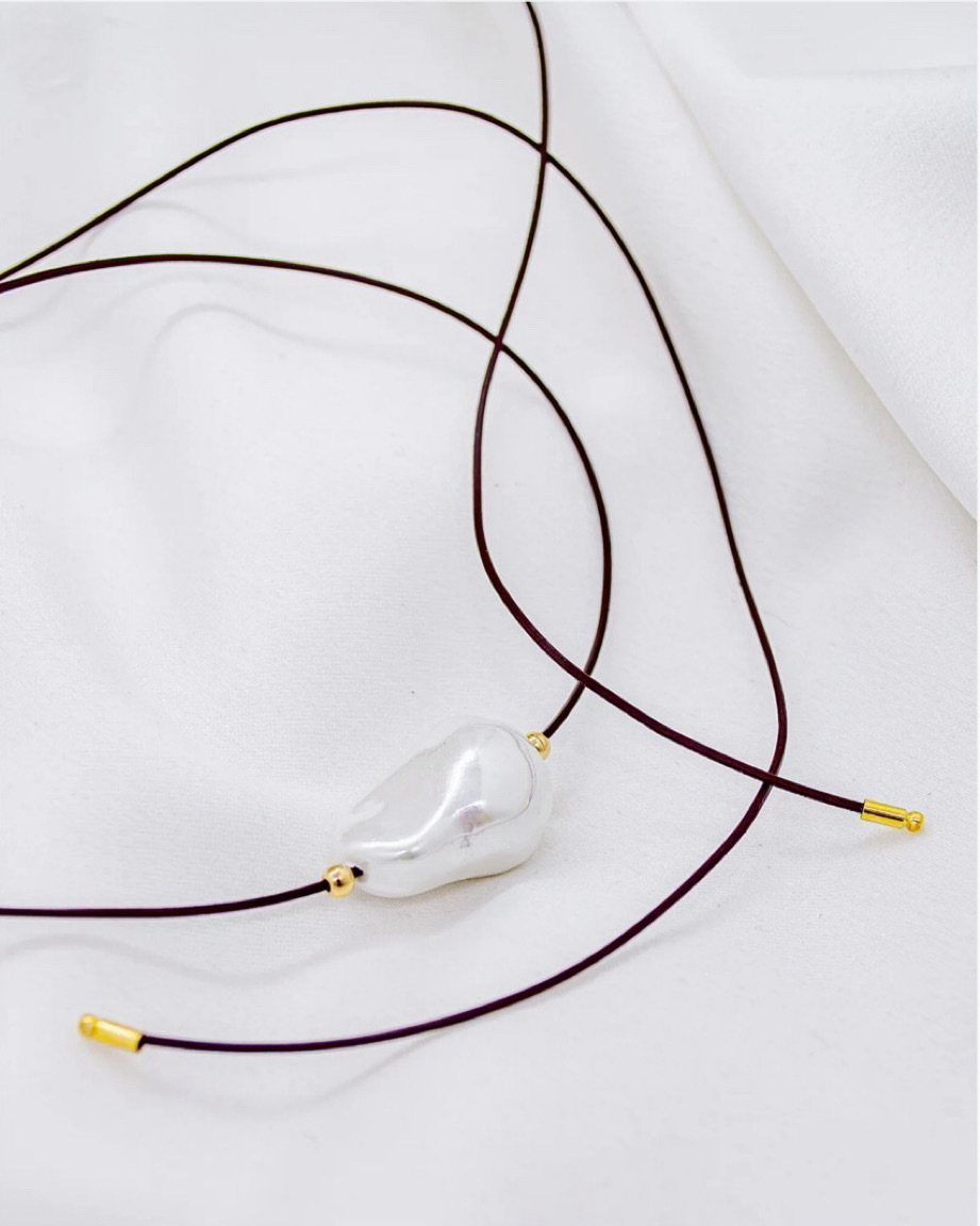 Long Necklace with Shell Pearl & Cord