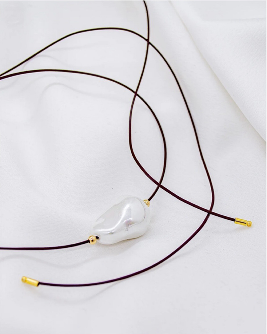 Long Necklace with Shell Pearl & Cord